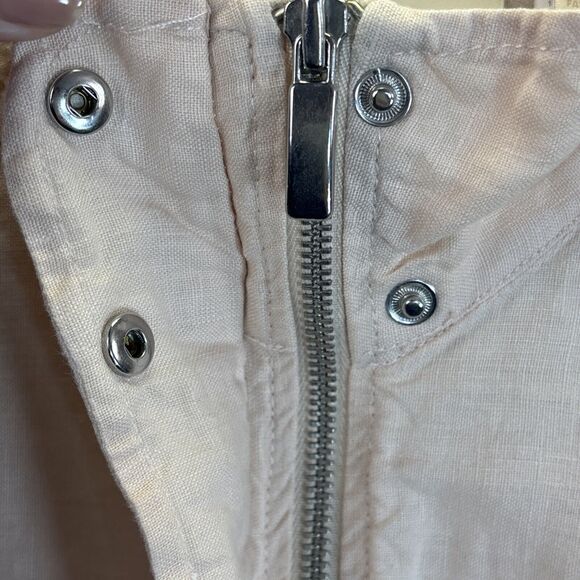 Chicos Linen Zip Up Jacket M Pink Eyelet 3/4 Sleeve Tunic Pockets Lagenlook‎ - Picture 8 of 16